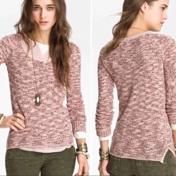 Free People 🎀 Pink Marled Boston Melange Knit Sweater Small - Picture 1 of 9